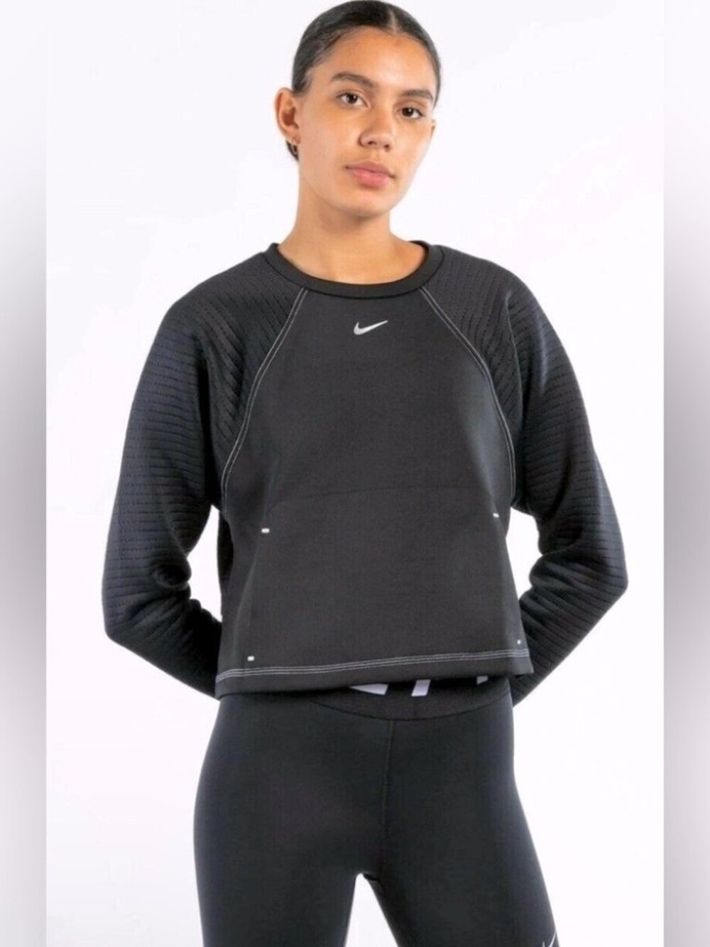 Nike Pro Women's Luxe Fleece Crew Pullover Black Sweatshirt